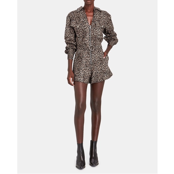 $445 Marissa Webb Masie Lightweight Canvas Print Rumper Jumper in Leopard Print - Picture 2 of 5